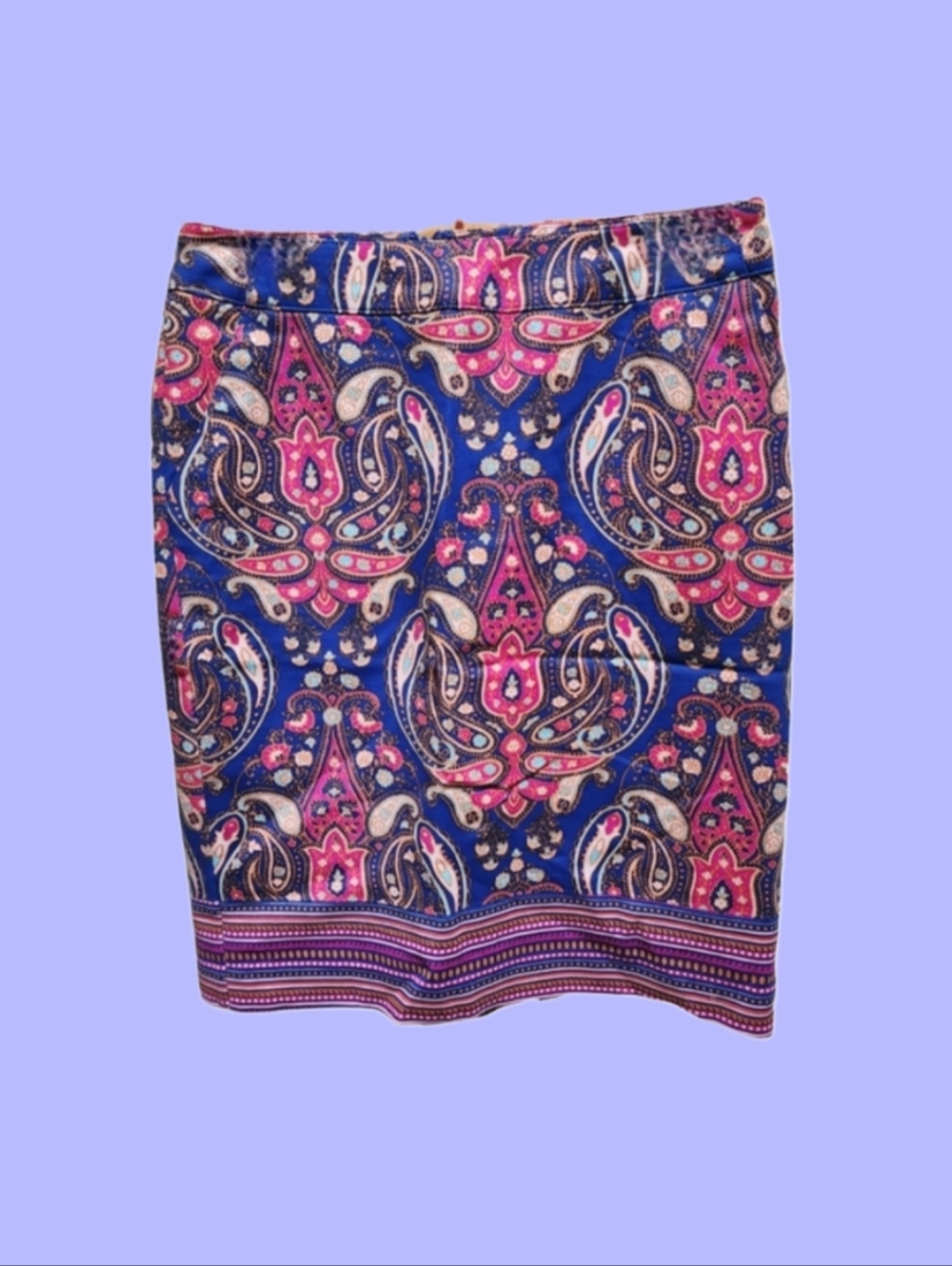 Vintage Y2K Pink Blue Merona Bold Colorful Pencil Stretch Paisley Skirt NWOT
